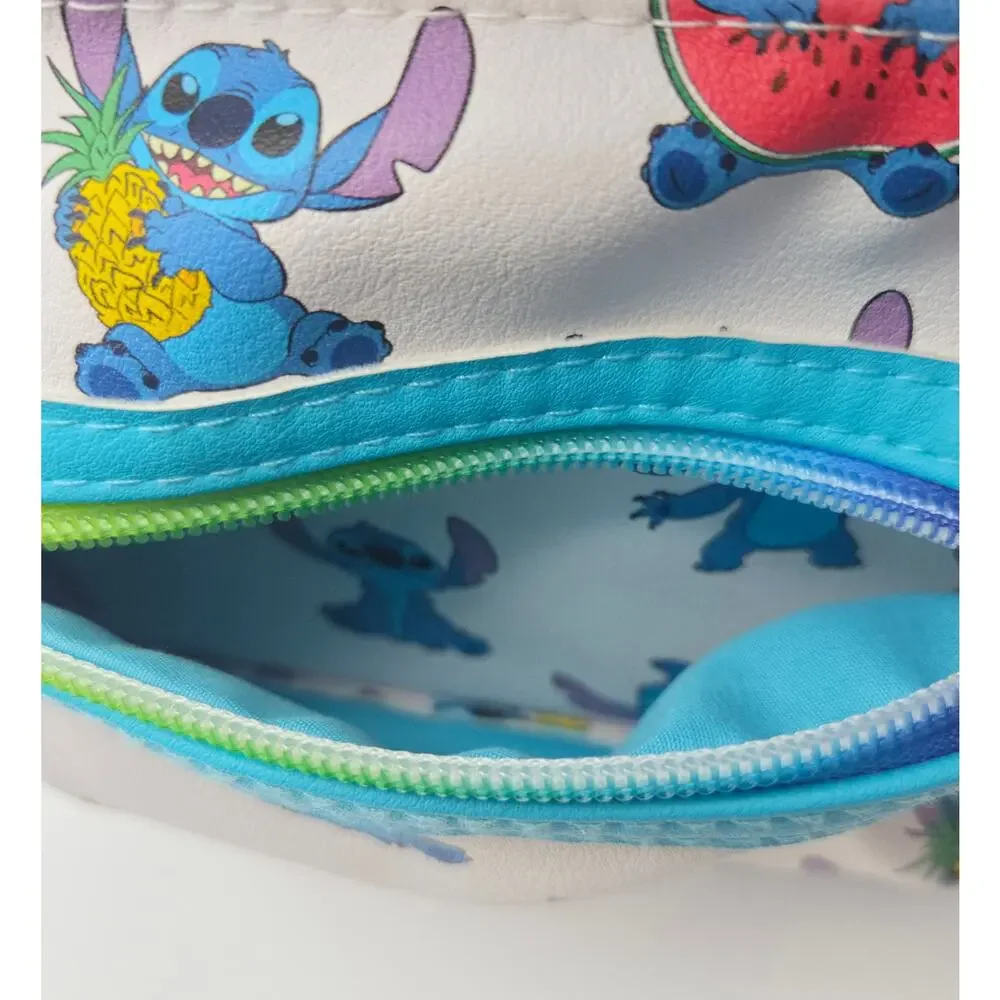 Disney Stitch Mini Backpack Rainbow Zipper Faux Leather Blue White